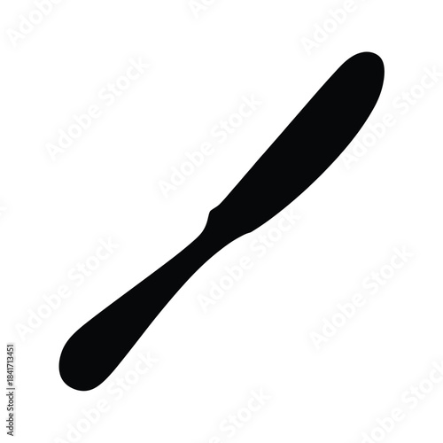 A simple black silhouette of a kitchen butter knife on a white background