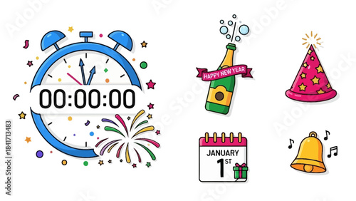 New Years Eve Celebration Countdown and Party Elements.