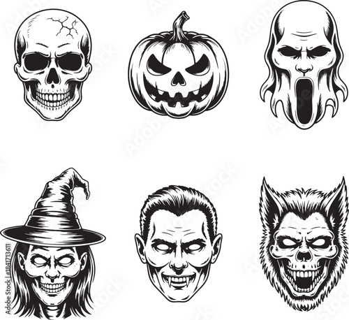 Vintage Engraved Scary Characters Collection