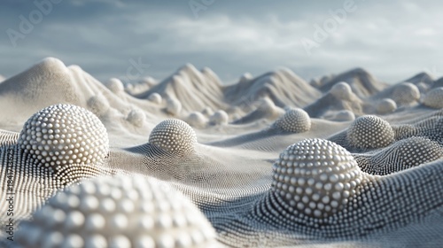 Fototapeta Naklejka Na Ścianę i Meble -  Braille dots emerging from sand dunes in a surreal landscape
