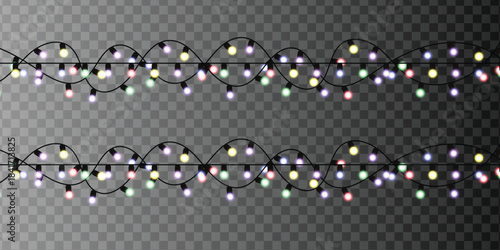 Transparent String Lights Overlay – Colorful Festive Garland Bulbs for New Year, Party, Wedding, Celebration and Decorative Photo Editing (PNG