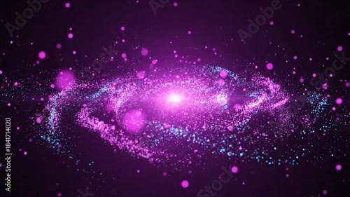 紺紫背景に輝くマゼンタ銀河ドローン撮影