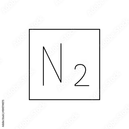 Minimalist N2 Nitrogen Molecule Icon in Black and White