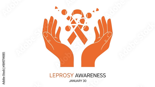 Show your support and raise Leprosy awareness with this graphic featuring hands holding a ribbon for January 30th campaigns and promoting empathy, compassion, and global health initiatives