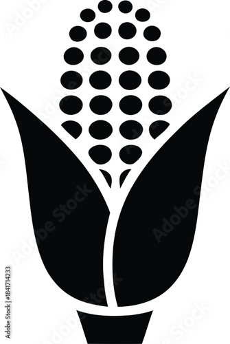 Black and white corn icon with stylized leaf and kernel design