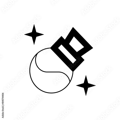 Minimalist Black and White Tennis Ball with Starburst Design