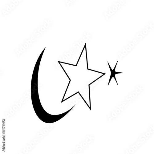 Black and White Islamic Symbol Moon Crescent and Star Outline