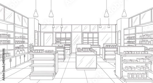 Store interior with shelves and displays, a clean and organized retail space