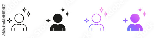 AI Avatar Icons With Sparkles Representing User Profile and Identity. Artificial Intelligence Character Generation Symbol Collection. Isolated Vector Illustration