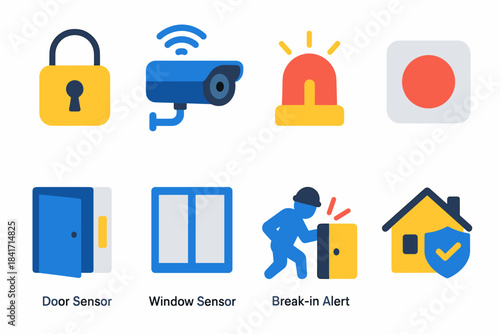 Security-related icons set with labels