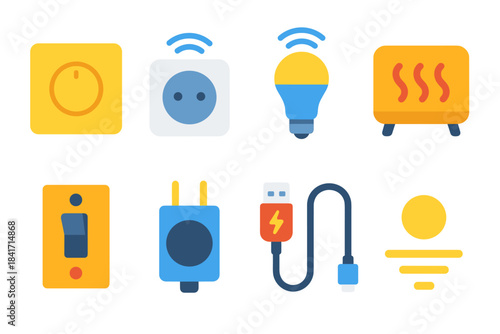 Electrical devices and controls flat icons set