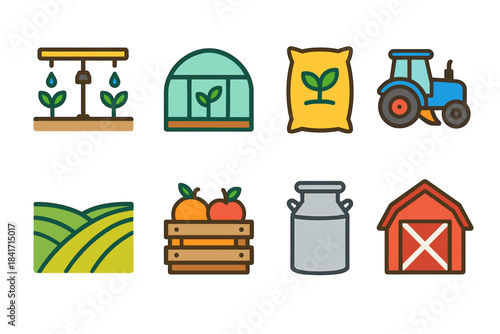Agriculture and farming flat icons set