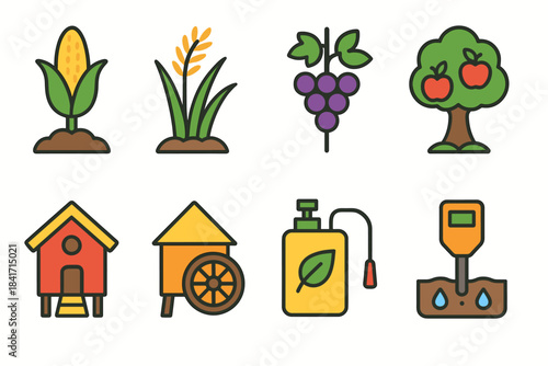 Agriculture and farming flat icons set