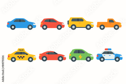 Colorful car profile illustrations set
