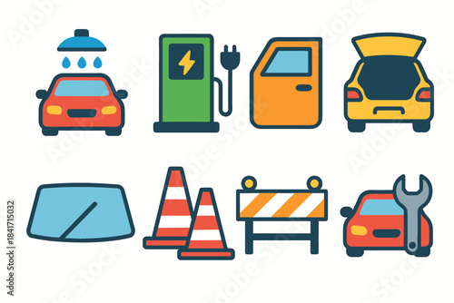 Vehicle and Car Maintenance Icons Set