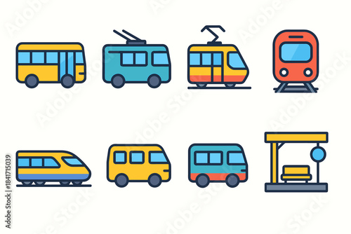 Public transportation icons set