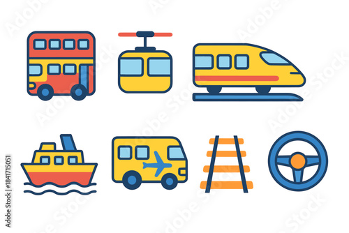 Transportation cartoon icons set