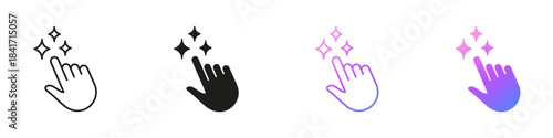 Hand Gesture With Sparkles Line and Solid Icon Set. AI Interaction And Creative Touch Symbol Collection. Isolated Vector Illustration