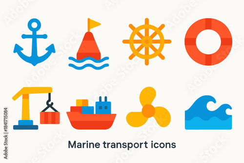 Marine transport flat icons set