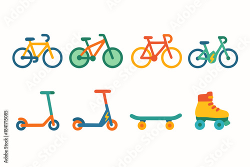 Personal transportation flat icons set