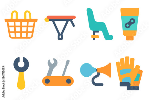 Bike Accessories and Tools Vector Icons Set