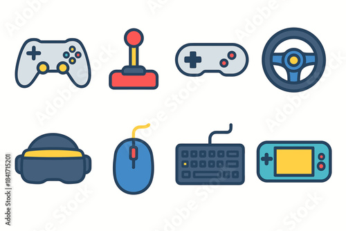 Gaming accessories icon set