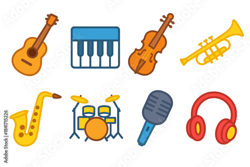 Music instruments cartoon icons set