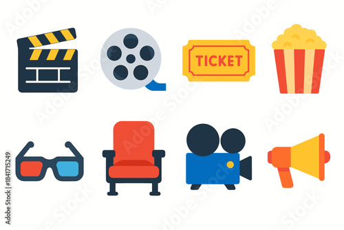 Cinema and Movies Flat Icons Set