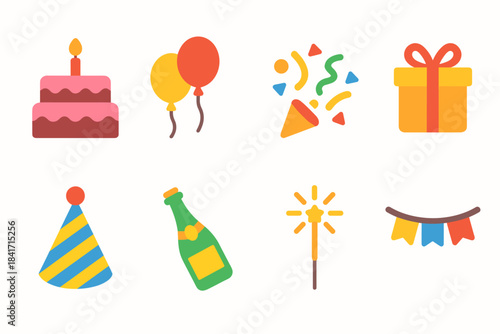 Party celebration flat icons set
