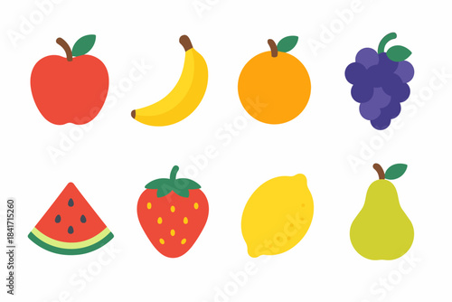 Fruits flat icons set