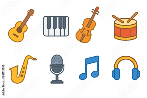 Music instruments and elements icons set