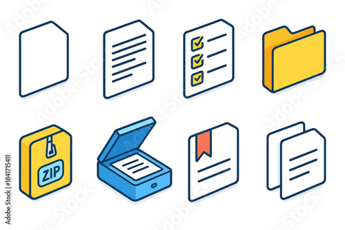 Document and file isometric icons set