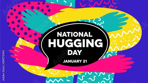 Celebrate National Hugging Day on January 21st with vibrant, colorful designs that promote connection and love, perfect for social media campaigns and greeting cards