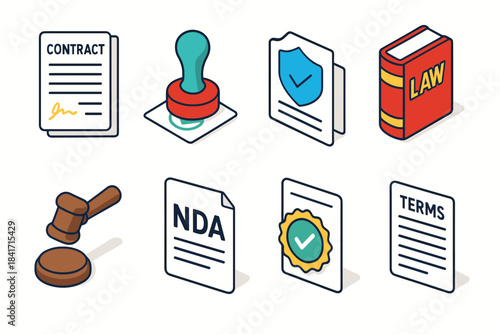 Legal and contractual document icons set