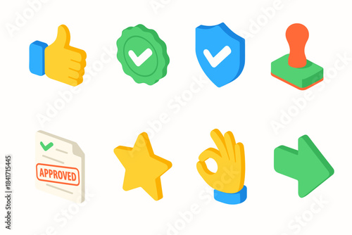 Approval and endorsement isometric icons set