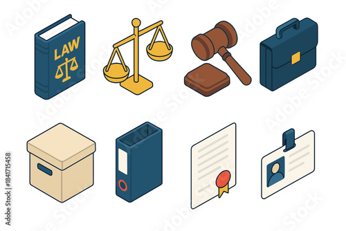 Legal isometric icons set