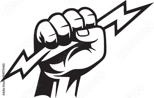 Fist holding a lightning bolt, symbol of power, electricity, and revolution