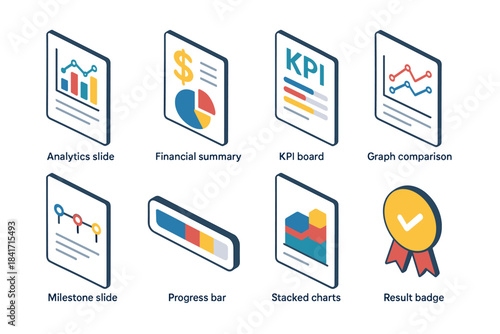 Business Presentation Isometric Icons Set