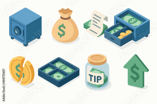 Financial and money isometric icons set