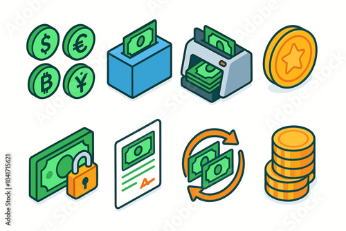 Financial flat and line icons set