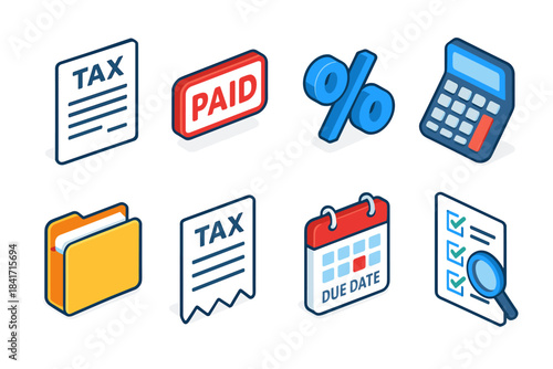 Financial and tax isometric icons set
