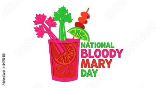 Celebrate National Bloody Mary Day with this vibrant illustration perfect for restaurant promotions, social media posts, and festive event invitations to spice up the occasion