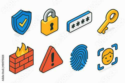 Isometric Security Icons Set