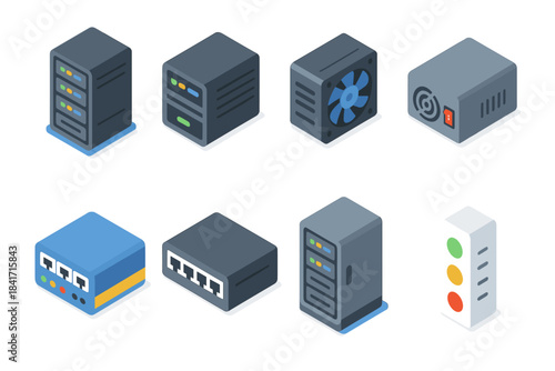 Computer and Network Hardware Isometric Icons Set