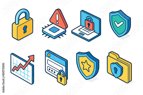 Security and Technology Isometric Icons Set
