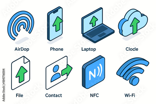 Data Transfer Isometric Icons Set