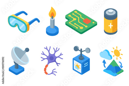 Science isometric icons set