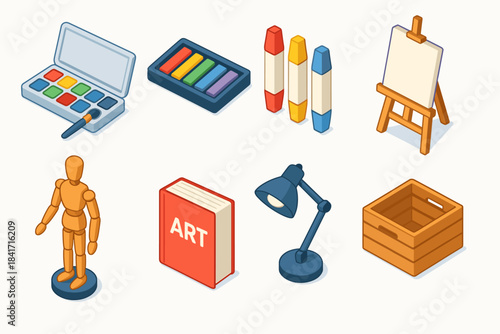 Art supplies flat icons set