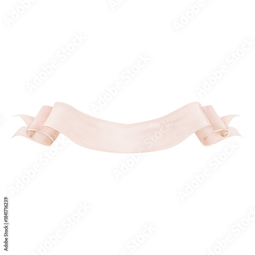 Elegant watercolor ribbon banner in soft pastel pink with delicate folds and gentle curved decorative design