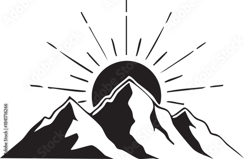 Sunrise over mountains outline graphic design element
